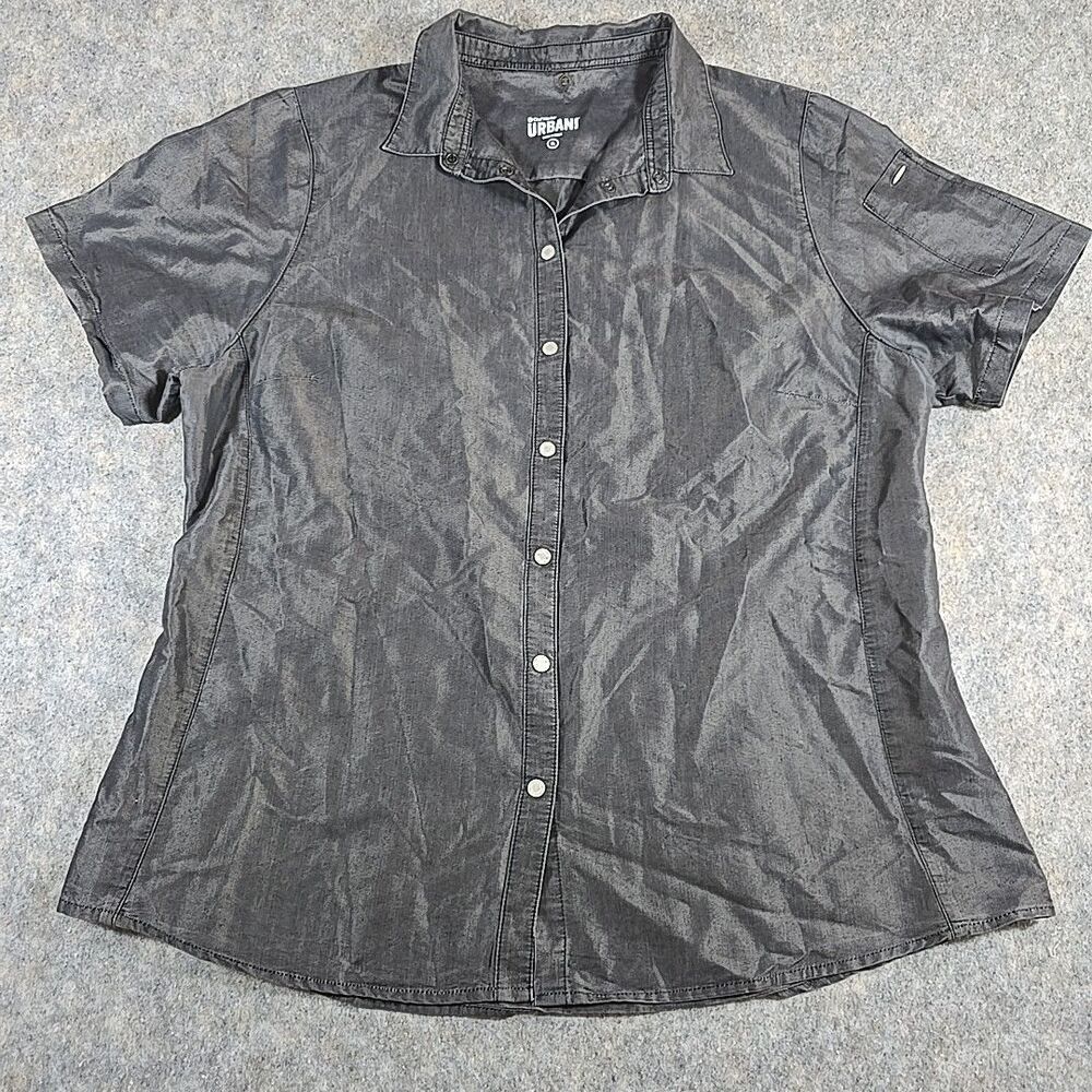 Chef Works "Detroit Denim" Chef's Shirt Women's XL Shiny Black Short Sleeve Snap